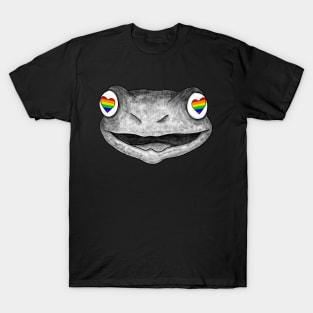 Black and White Rainbow Heart Eyed Frog Face T-Shirt